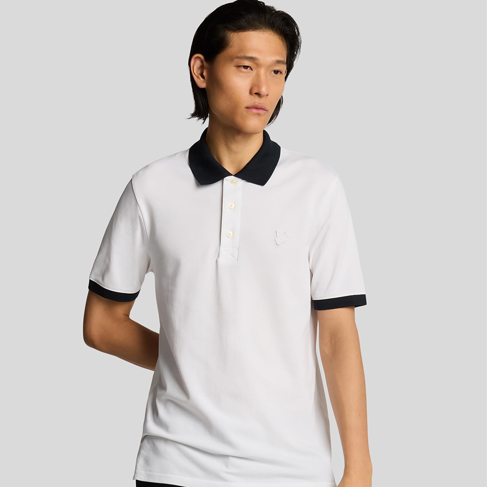 Lyle & Scott Superfine Ringer Polo Shirt White/Dark Navy